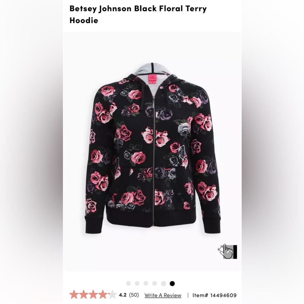 Worn once/ Torrid Betsey Johnson Black Floral Teddy Hoodie/ size 00 10 M-L